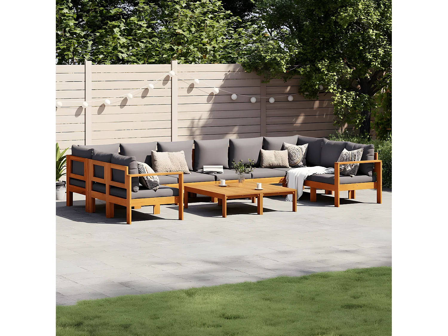 Salon de jardin avec coussins 8 pcs bois massif d'acacia