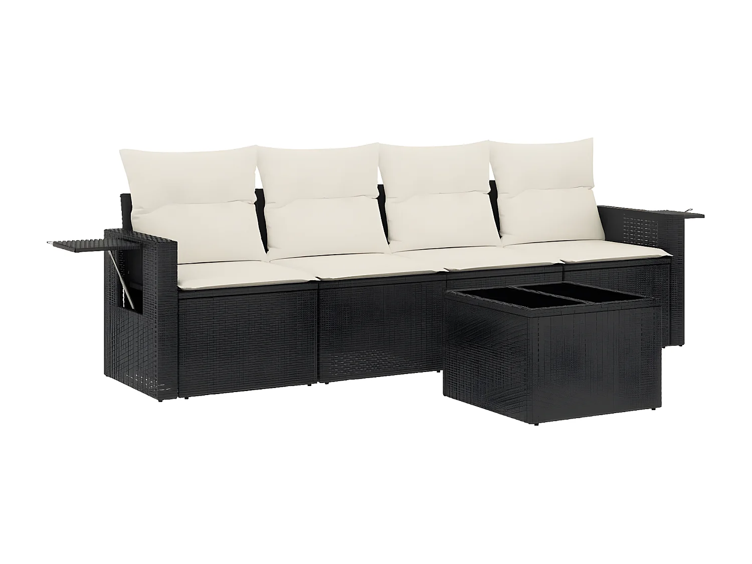 Salon de jardin 5 pcs avec coussins noir résine tressée