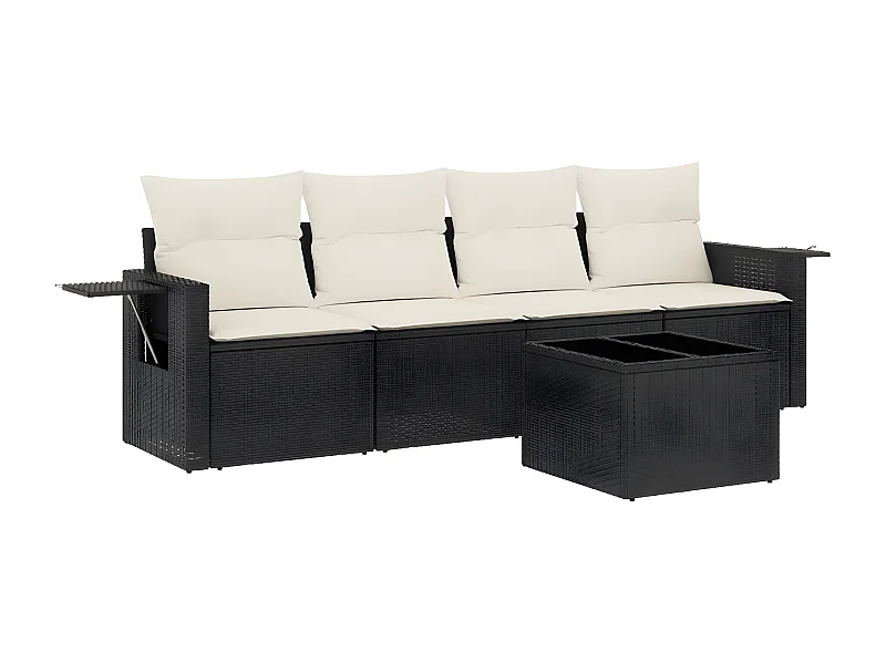 Salon de jardin 5 pcs avec coussins noir résine tressée