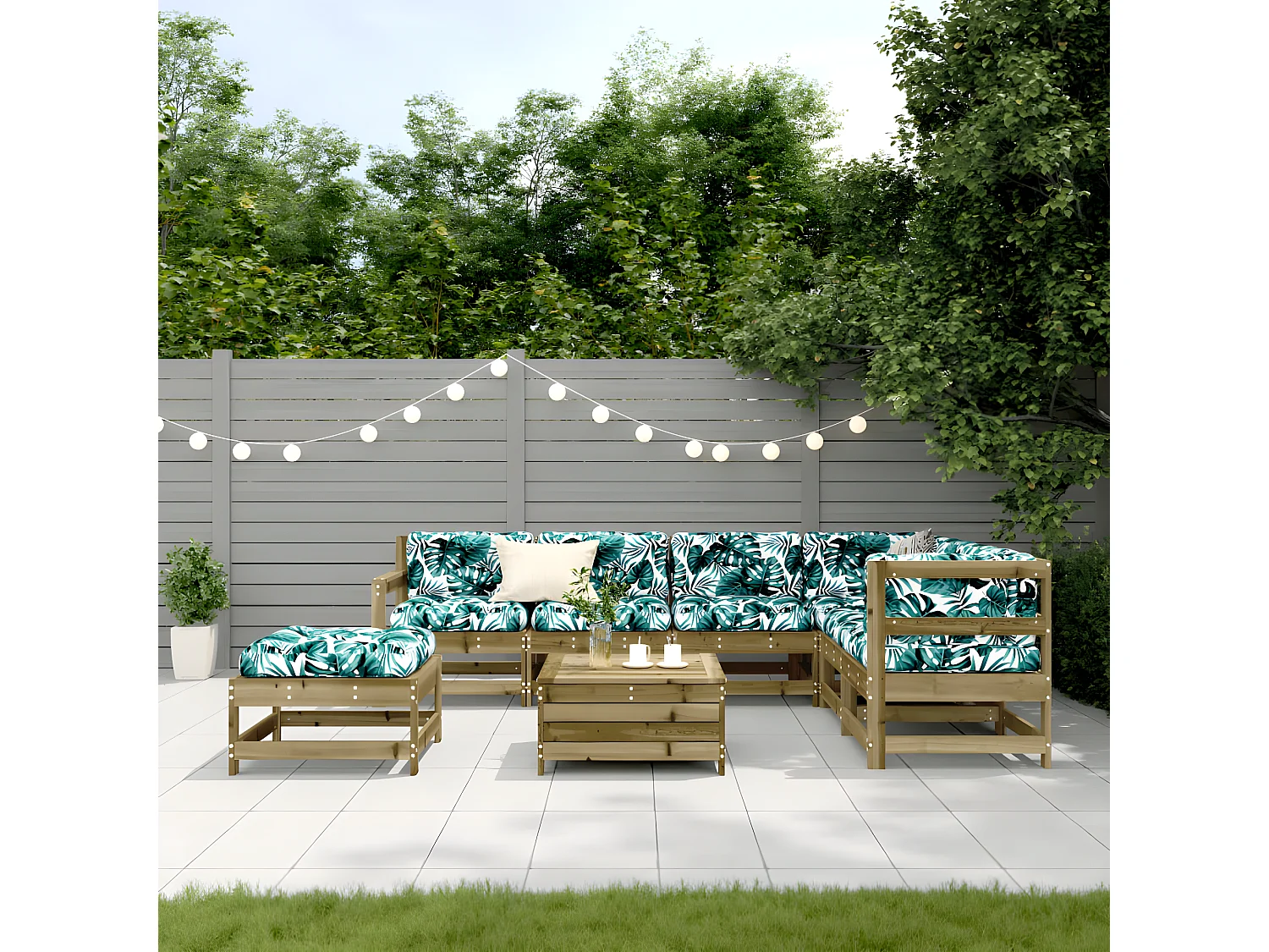Salon de jardin 8 pcs avec coussins bois de pin imprégné