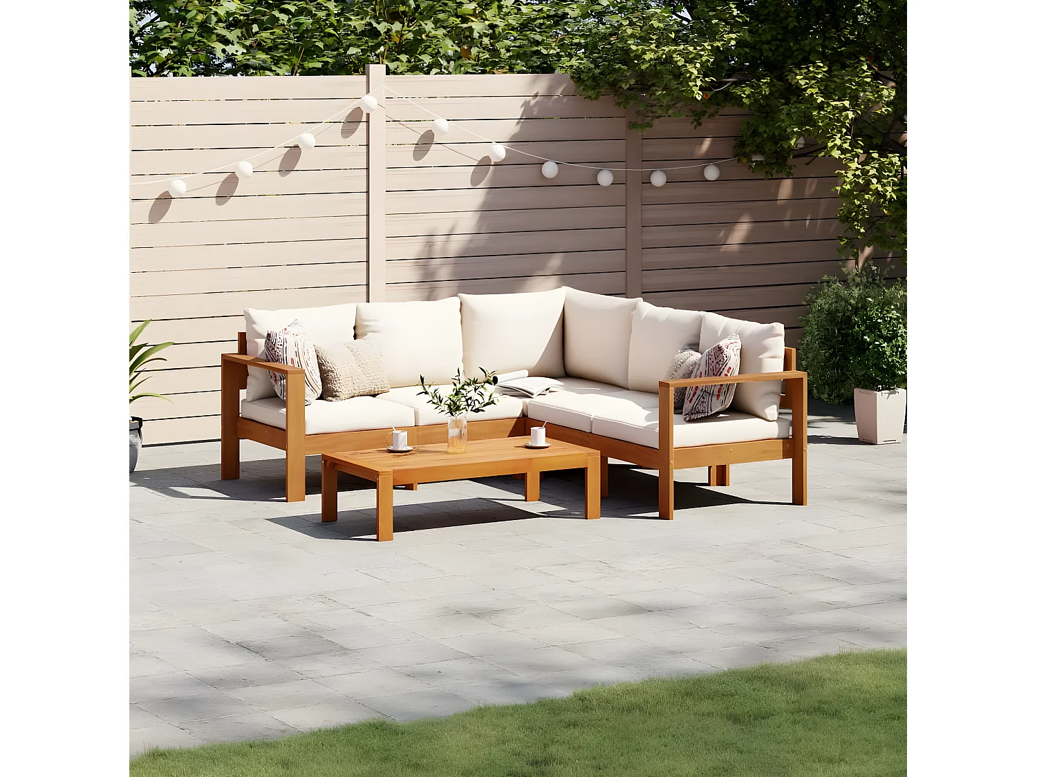 Salon de jardin avec coussins 4 pcs bois d'acacia massif