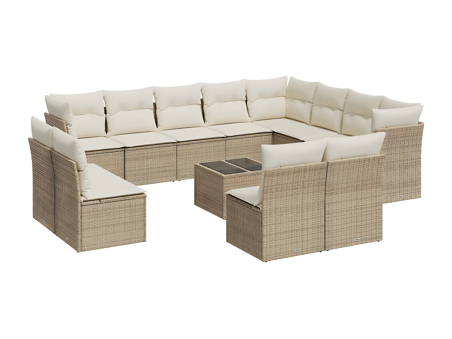 Salon de jardin avec coussins 13 pcs beige résine tressée