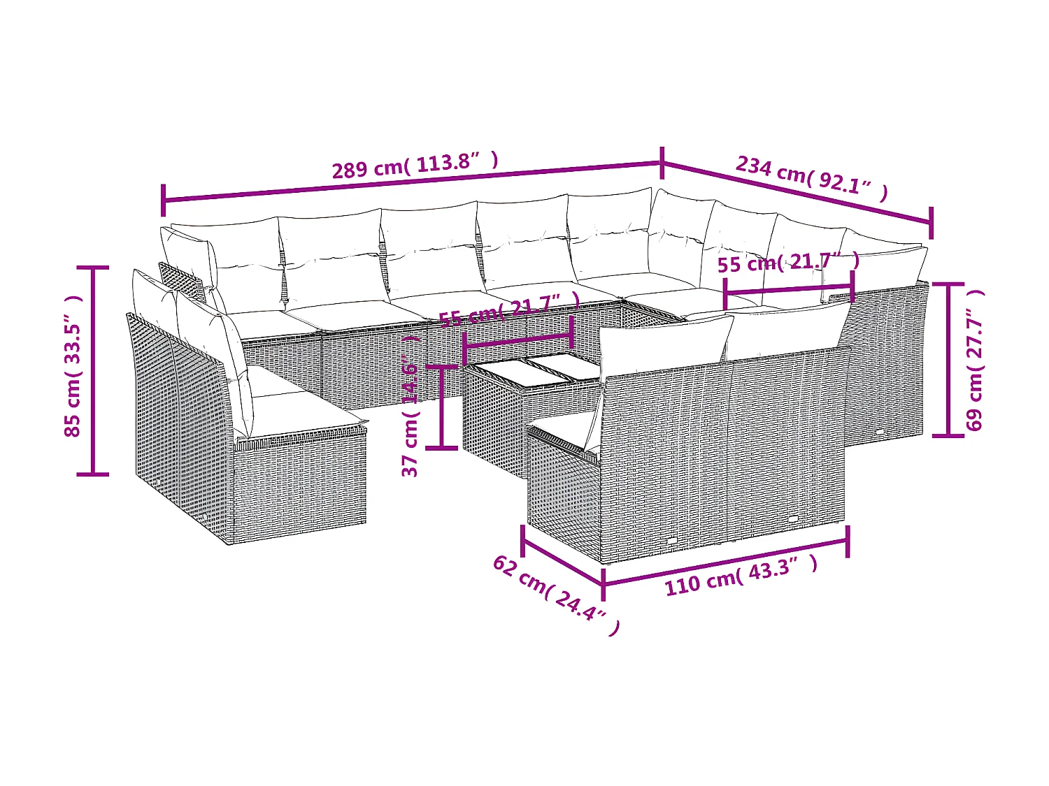 Salon de jardin avec coussins 13 pcs beige résine tressée