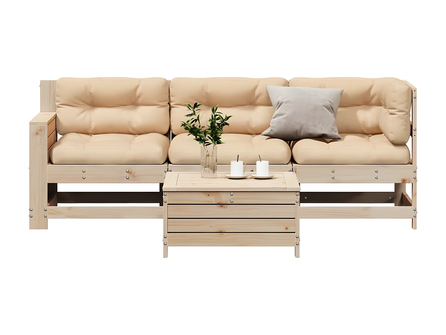 Salon de jardin 4 pcs avec coussins Bois de pin massif