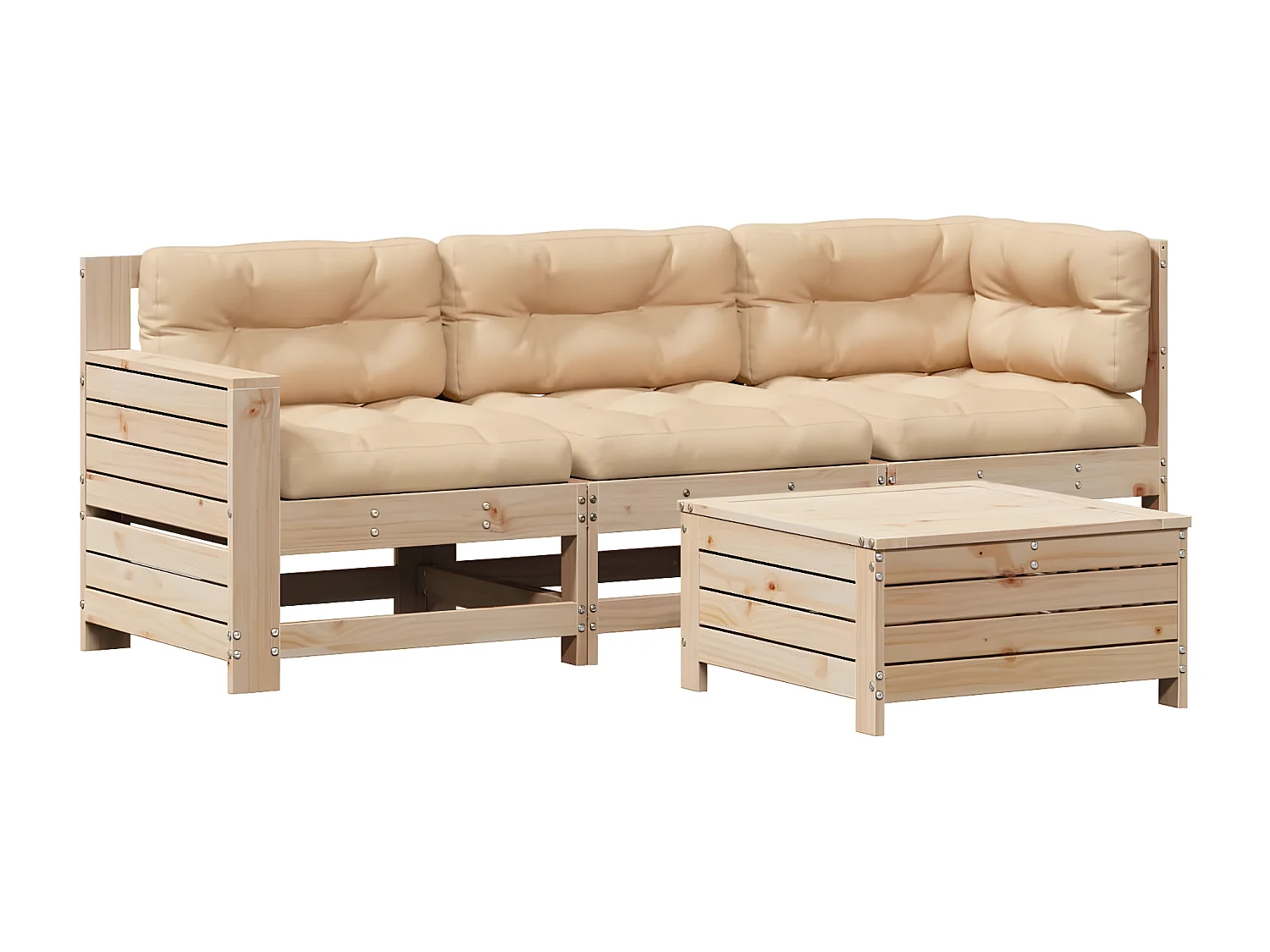 Salon de jardin 4 pcs avec coussins Bois de pin massif