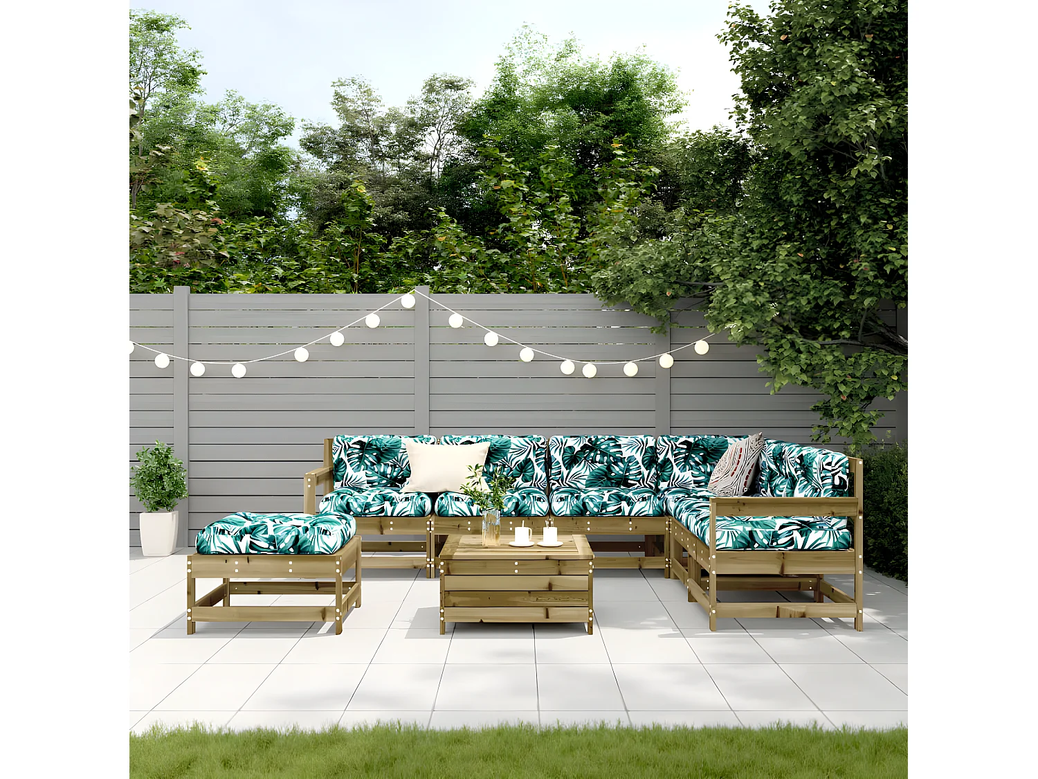 Salon de jardin 8 pcs avec coussins bois de pin imprégné