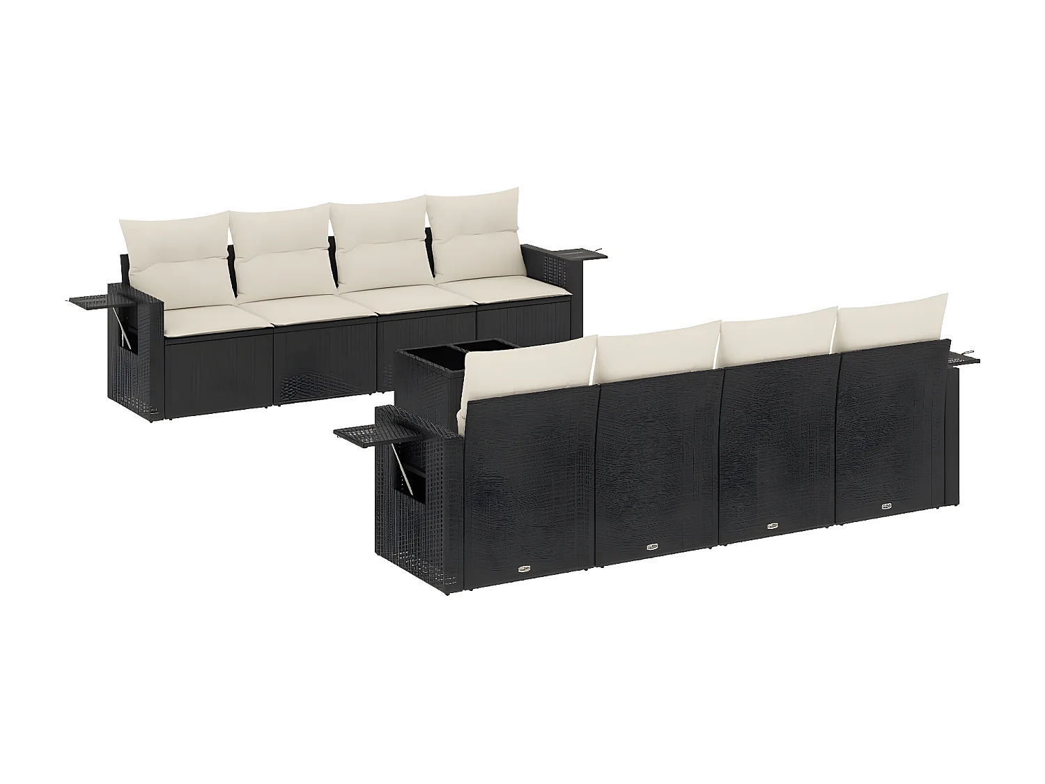 Salon de jardin 9 pcs avec coussins noir résine tressée