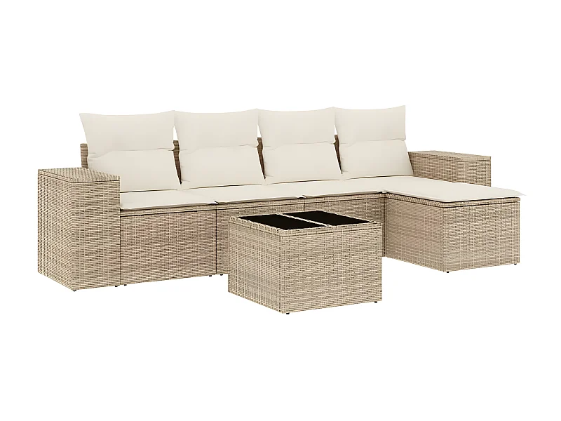 Salon de jardin avec coussins 6 pcs beige résine tressée