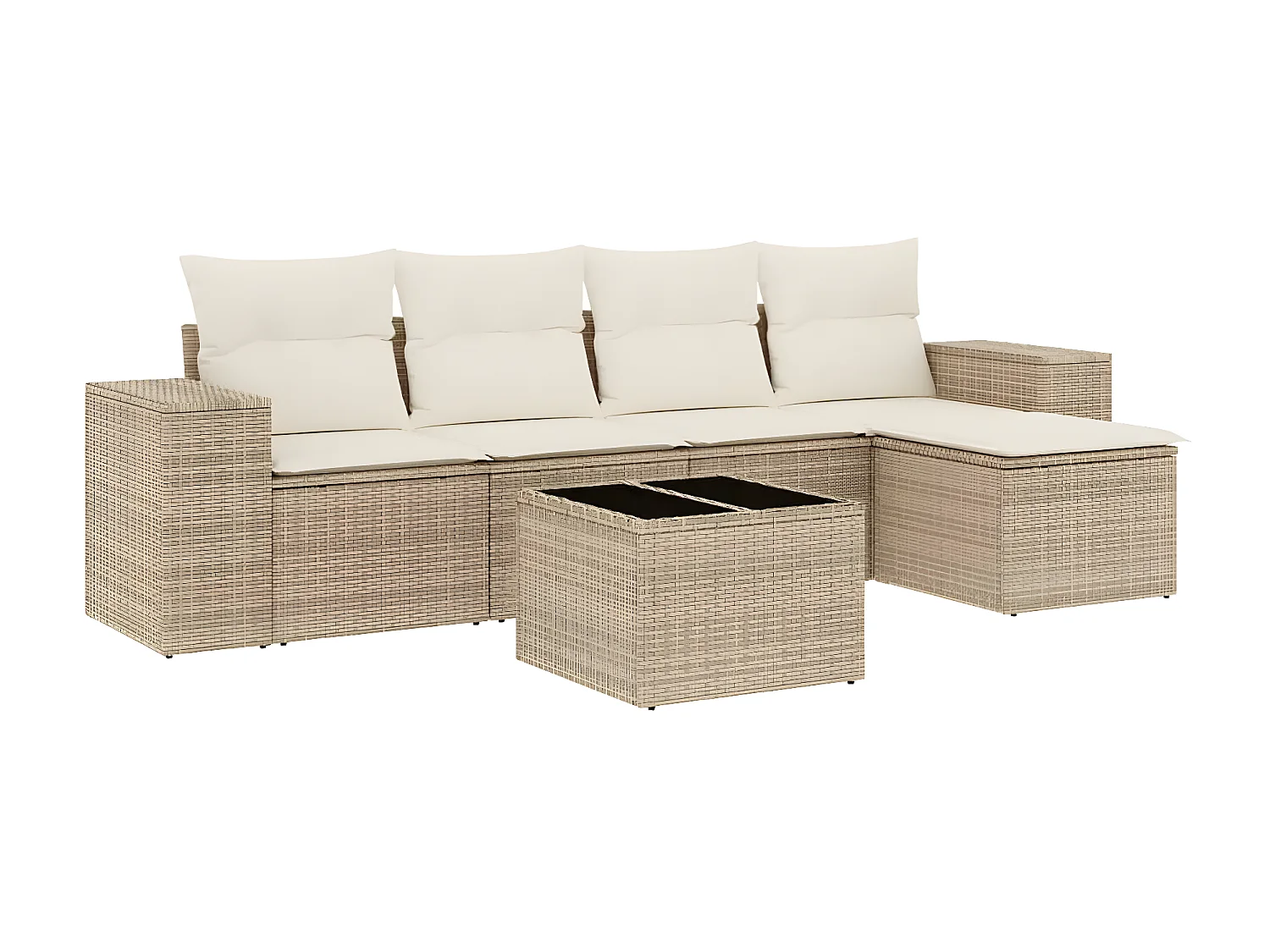 Salon de jardin avec coussins 6 pcs beige résine tressée