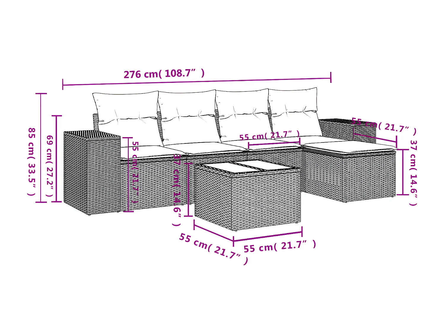 Salon de jardin avec coussins 6 pcs beige résine tressée
