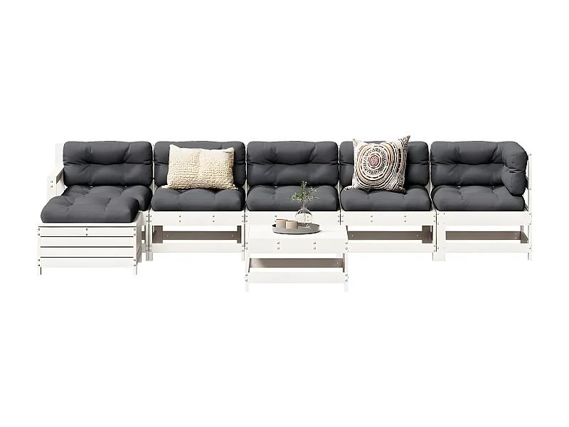 Salon de jardin 7 pcs Blanc Bois de pin massif