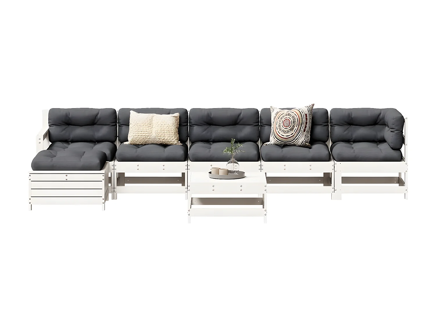 Salon de jardin 7 pcs Blanc Bois de pin massif