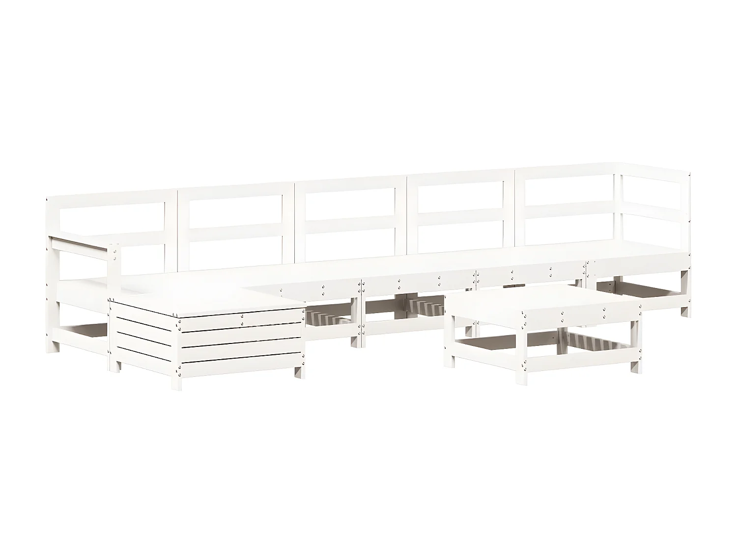 Salon de jardin 7 pcs Blanc Bois de pin massif