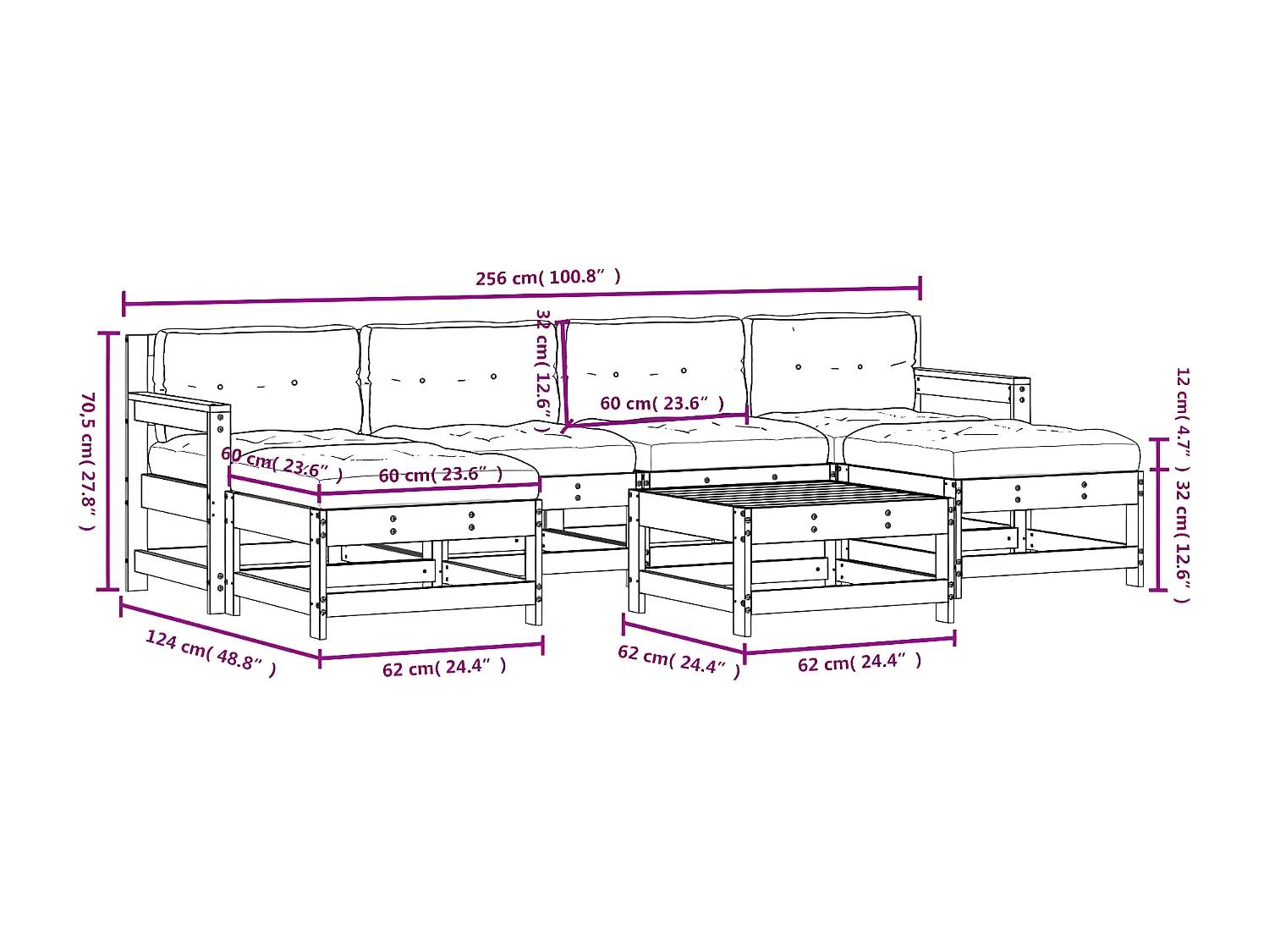Salon de jardin 7 pcs avec coussins bois massif douglas