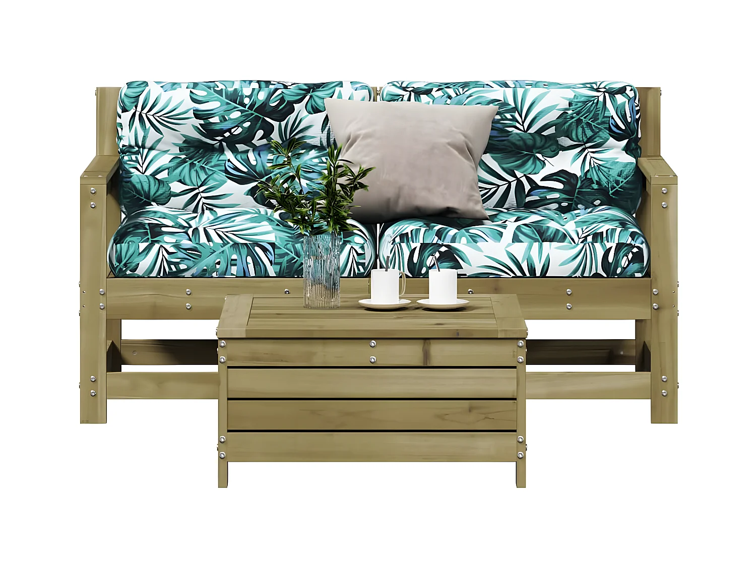 Salon de jardin 3 pcs avec coussins bois de pin imprégné