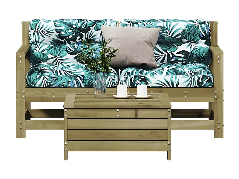 Salon de jardin 3 pcs avec coussins bois de pin imprégné