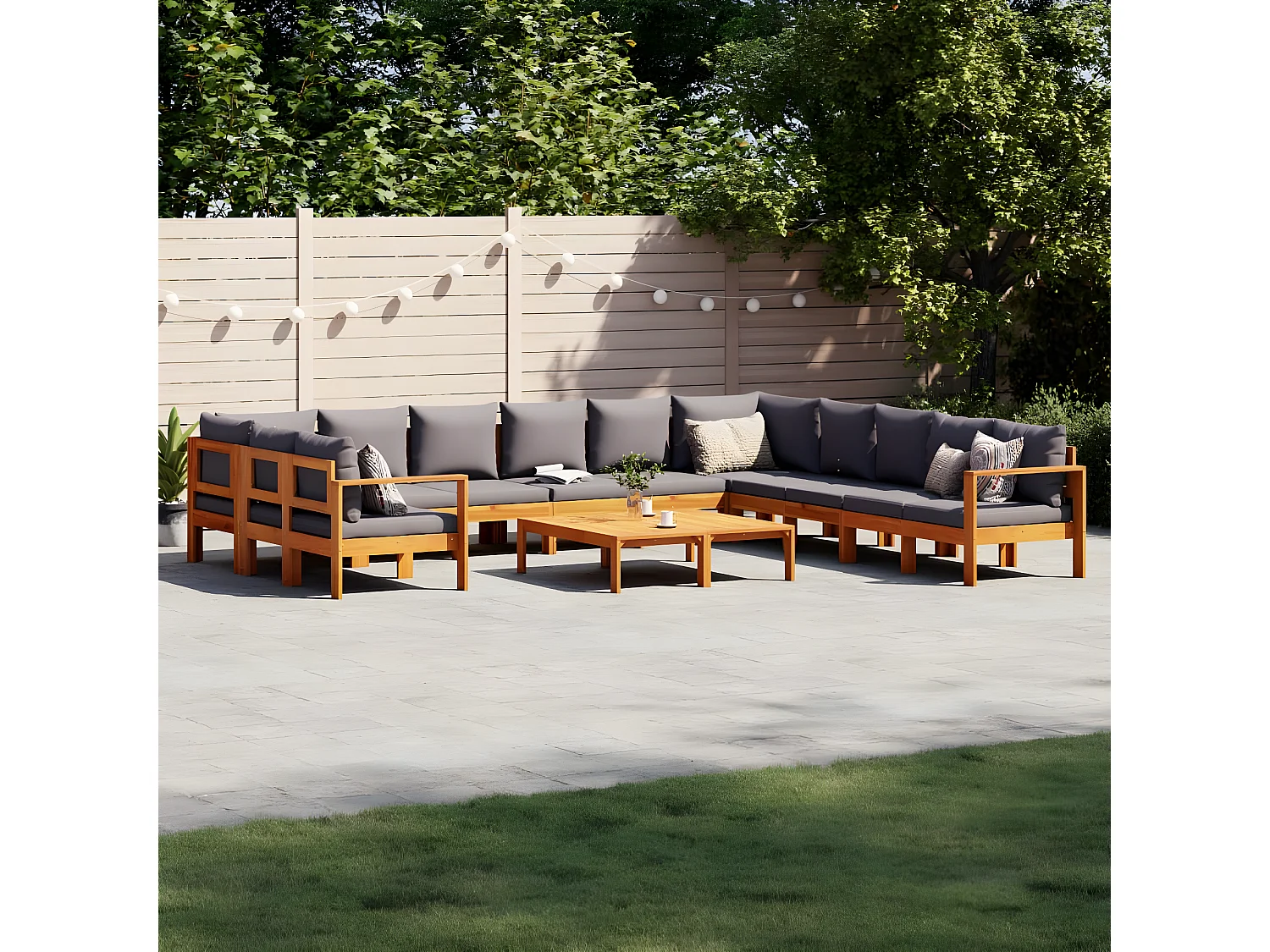 Salon de jardin avec coussins 9 pcs bois massif d'acacia