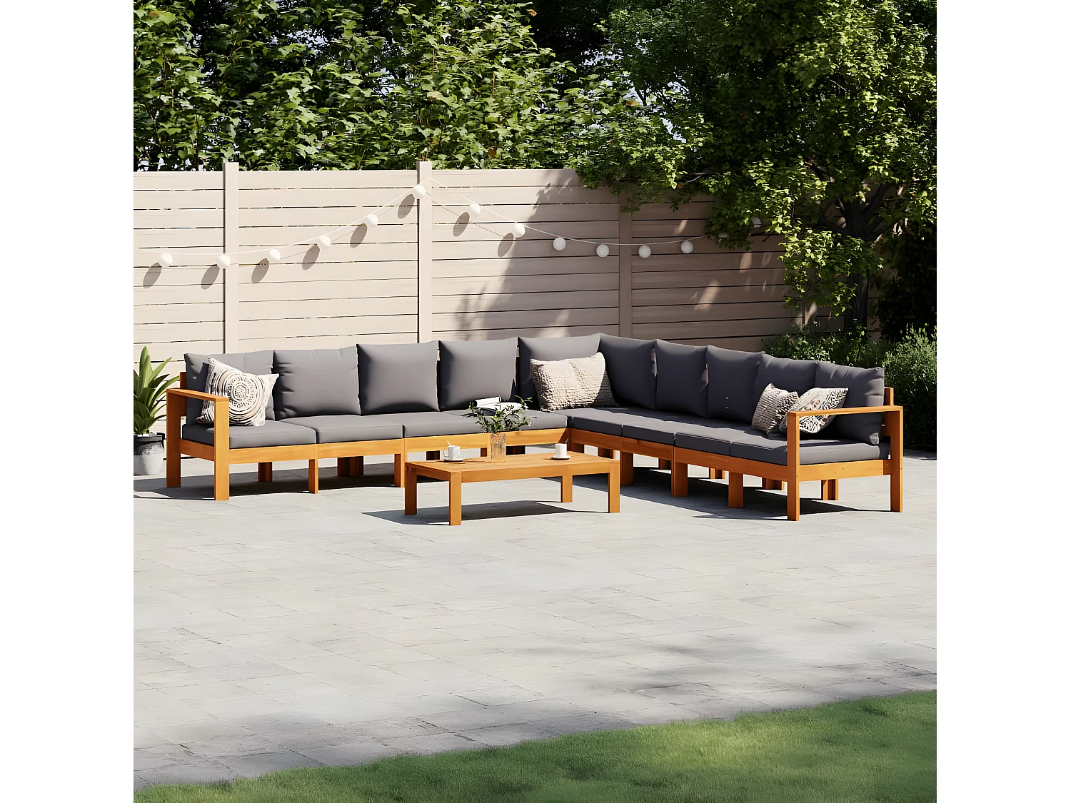 Salon de jardin avec coussins 6 pcs bois d'acacia solide