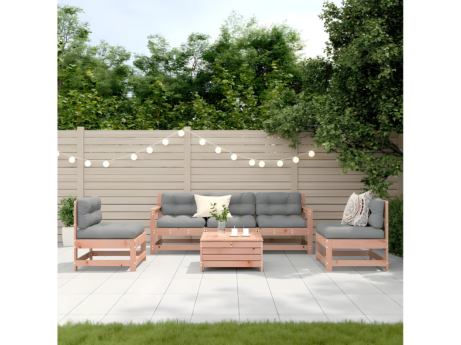 Salon de jardin 6 pcs avec coussins bois massif Douglas