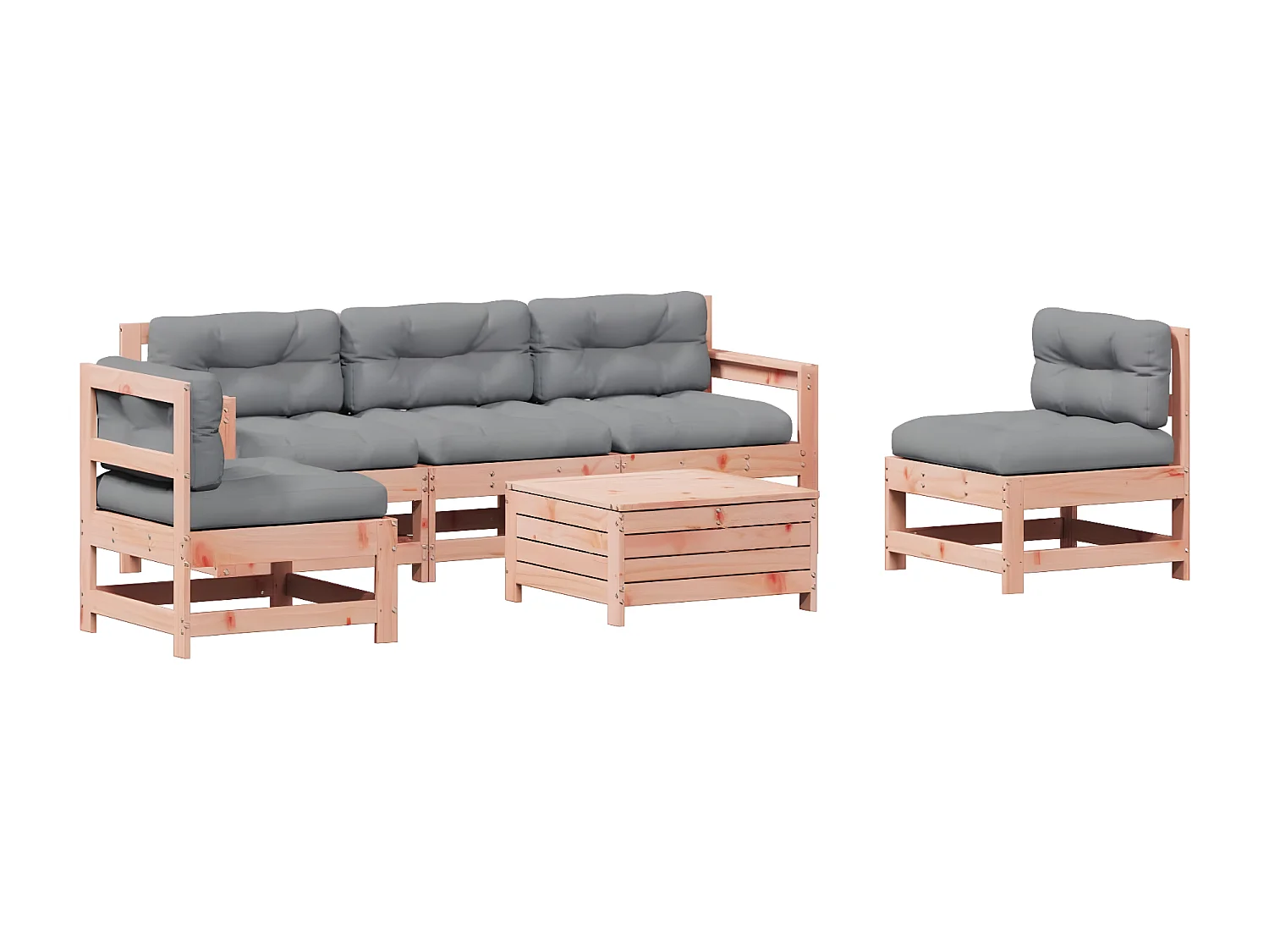 Salon de jardin 6 pcs avec coussins bois massif Douglas