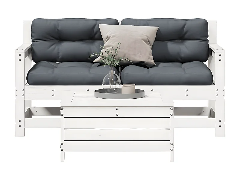 Salon de jardin 3 pcs avec coussins blanc bois de pin massif