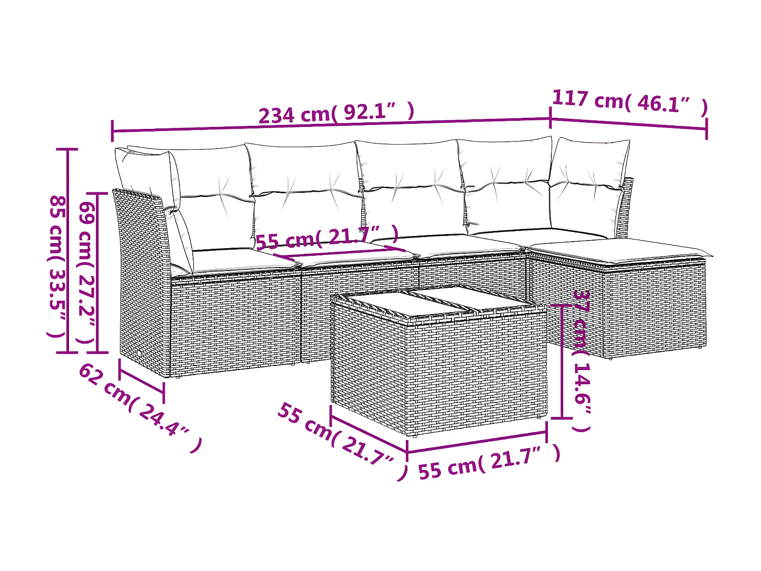 Salon de jardin avec coussins 6 pcs beige résine tressée