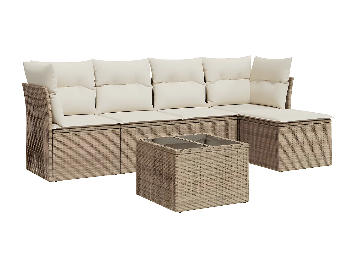 Salon de jardin avec coussins 6 pcs beige résine tressée