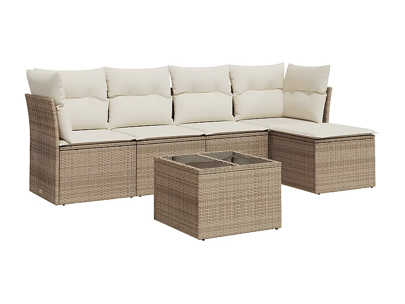 Salon de jardin avec coussins 6 pcs beige résine tressée