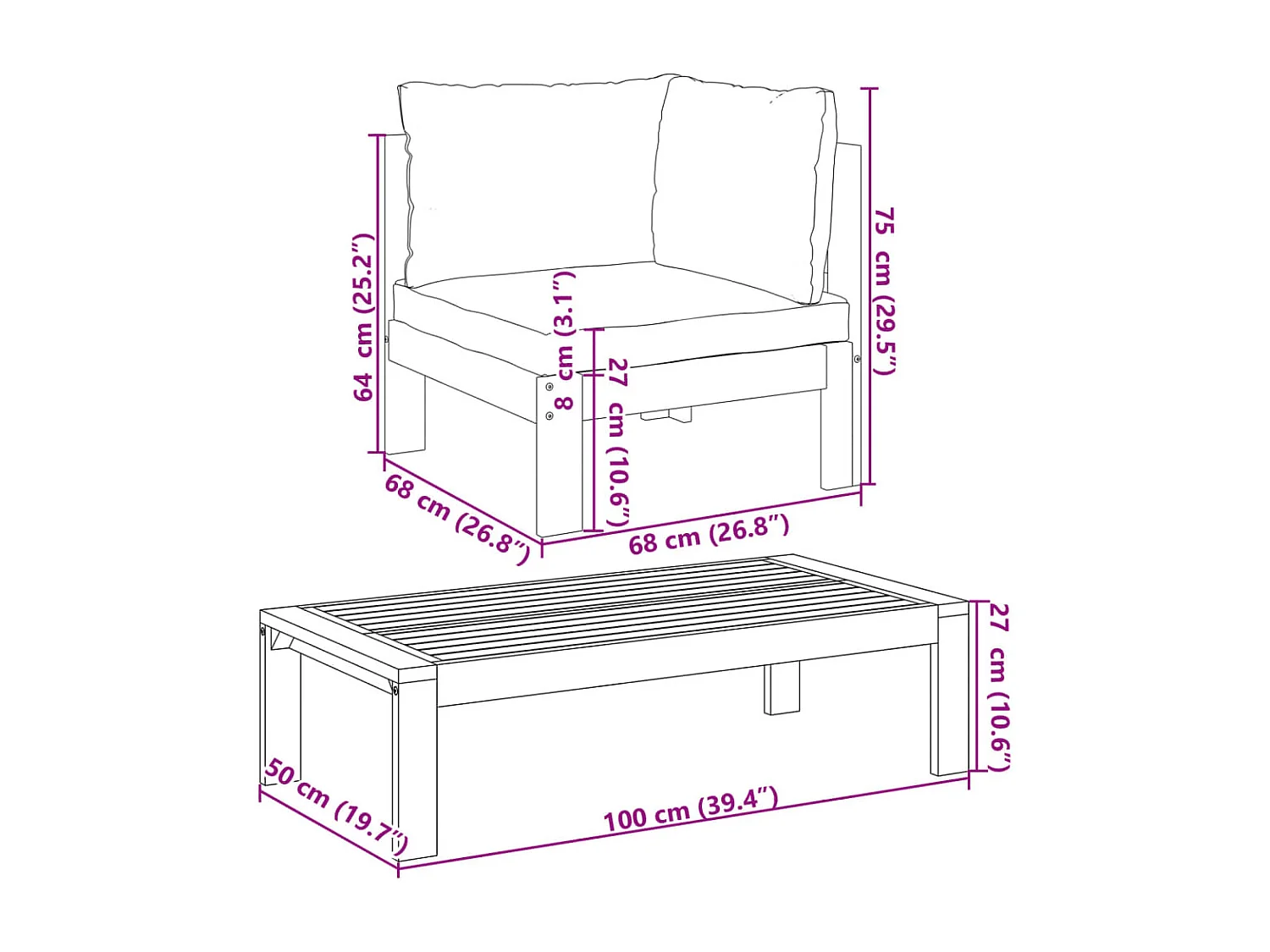 vidaXL Set de sofás de jardín con cojines 6 pzas madera maciza acacia
