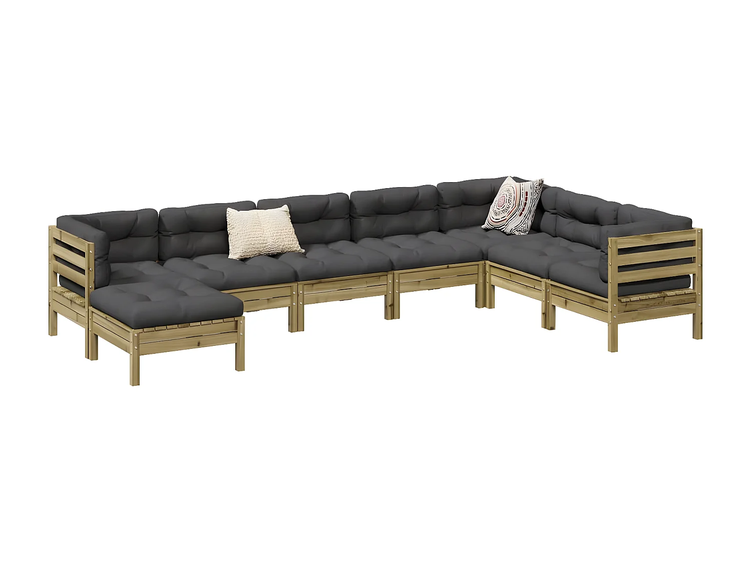 Salon de jardin 8 pcs avec coussins bois de pin imprégné