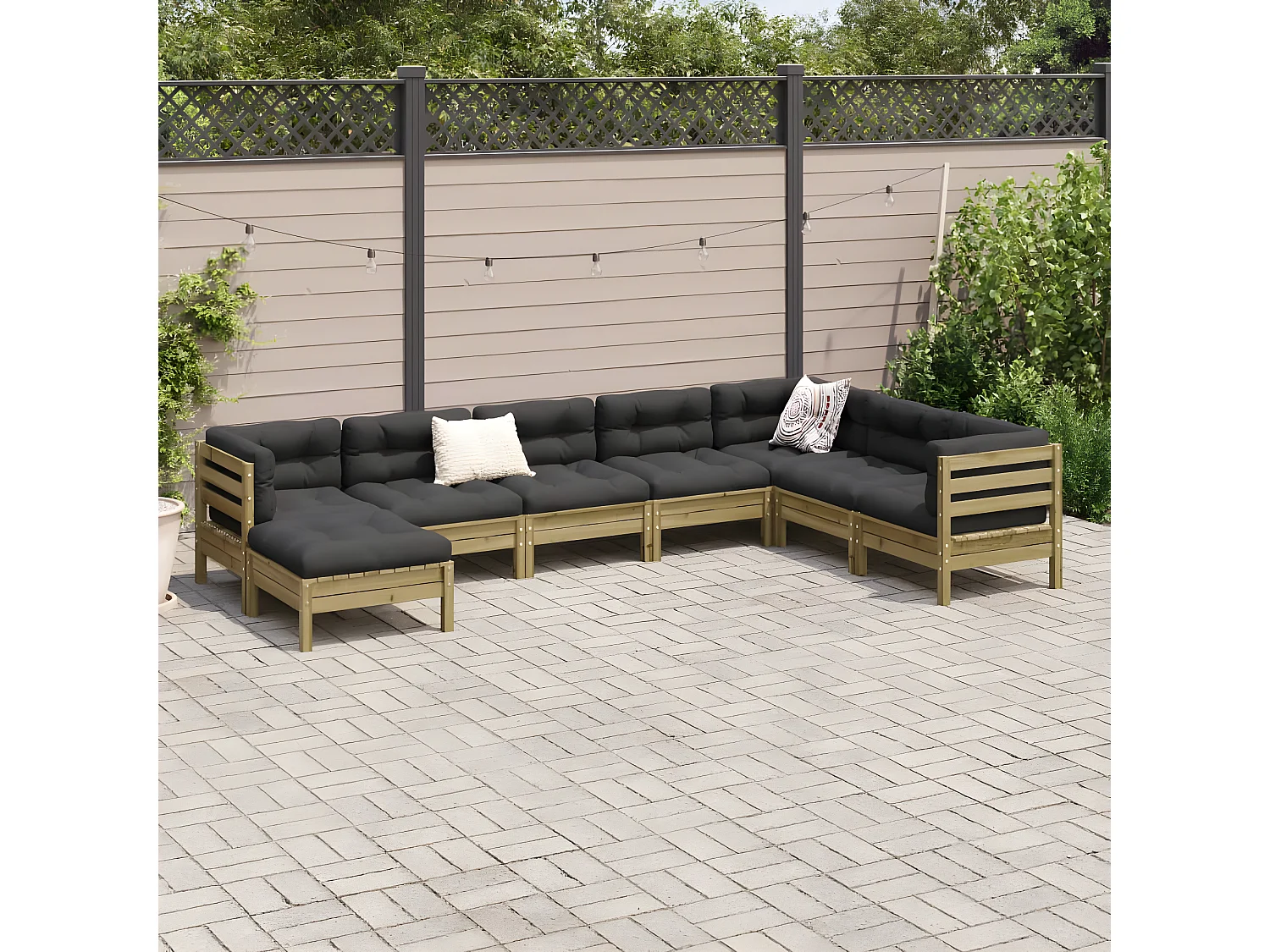 Salon de jardin 8 pcs avec coussins bois de pin imprégné