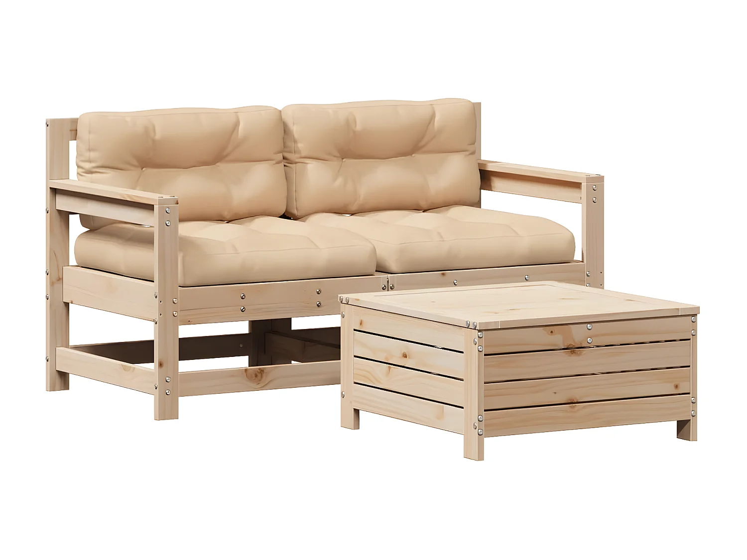 Salon de jardin 3 pcs avec coussins Bois de pin massif