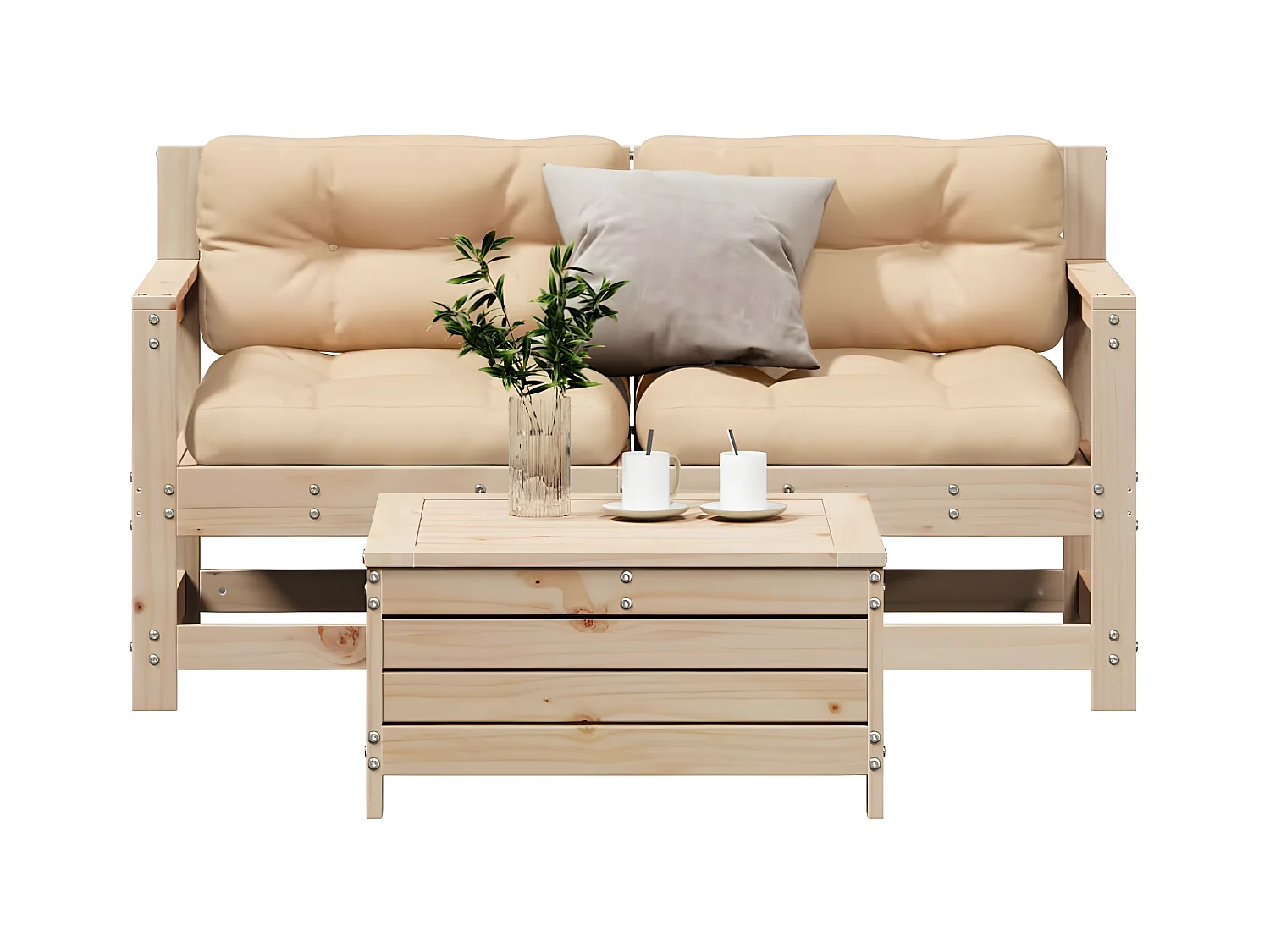Salon de jardin 3 pcs avec coussins Bois de pin massif