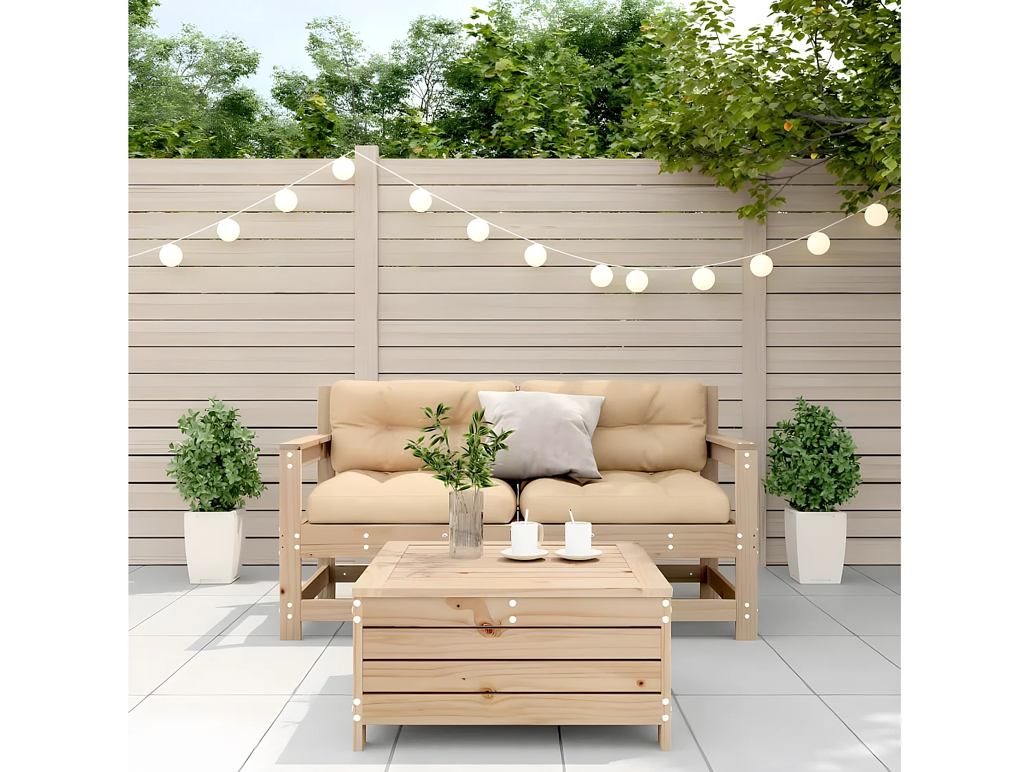Salon de jardin 3 pcs avec coussins Bois de pin massif