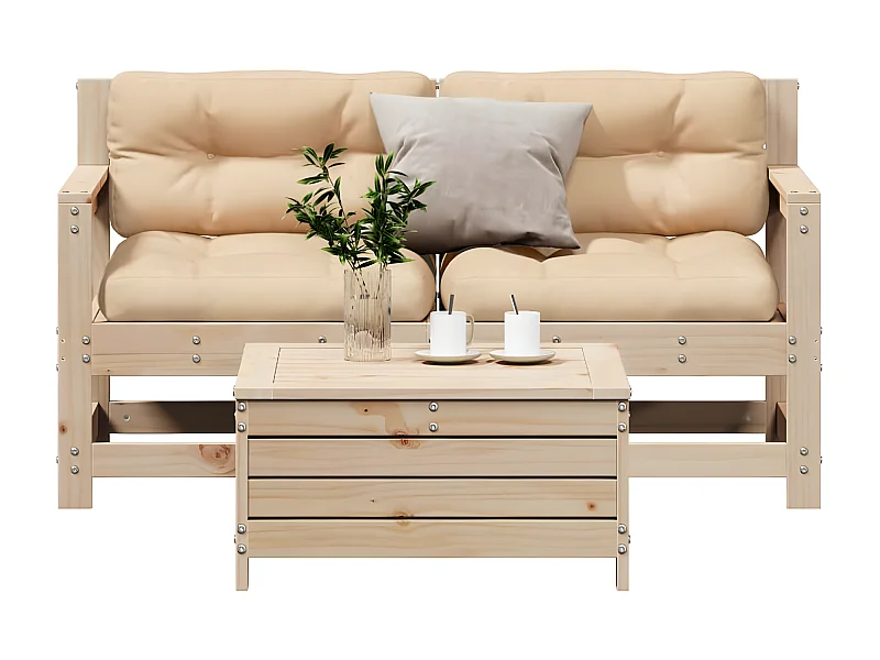 Salon de jardin 3 pcs avec coussins Bois de pin massif