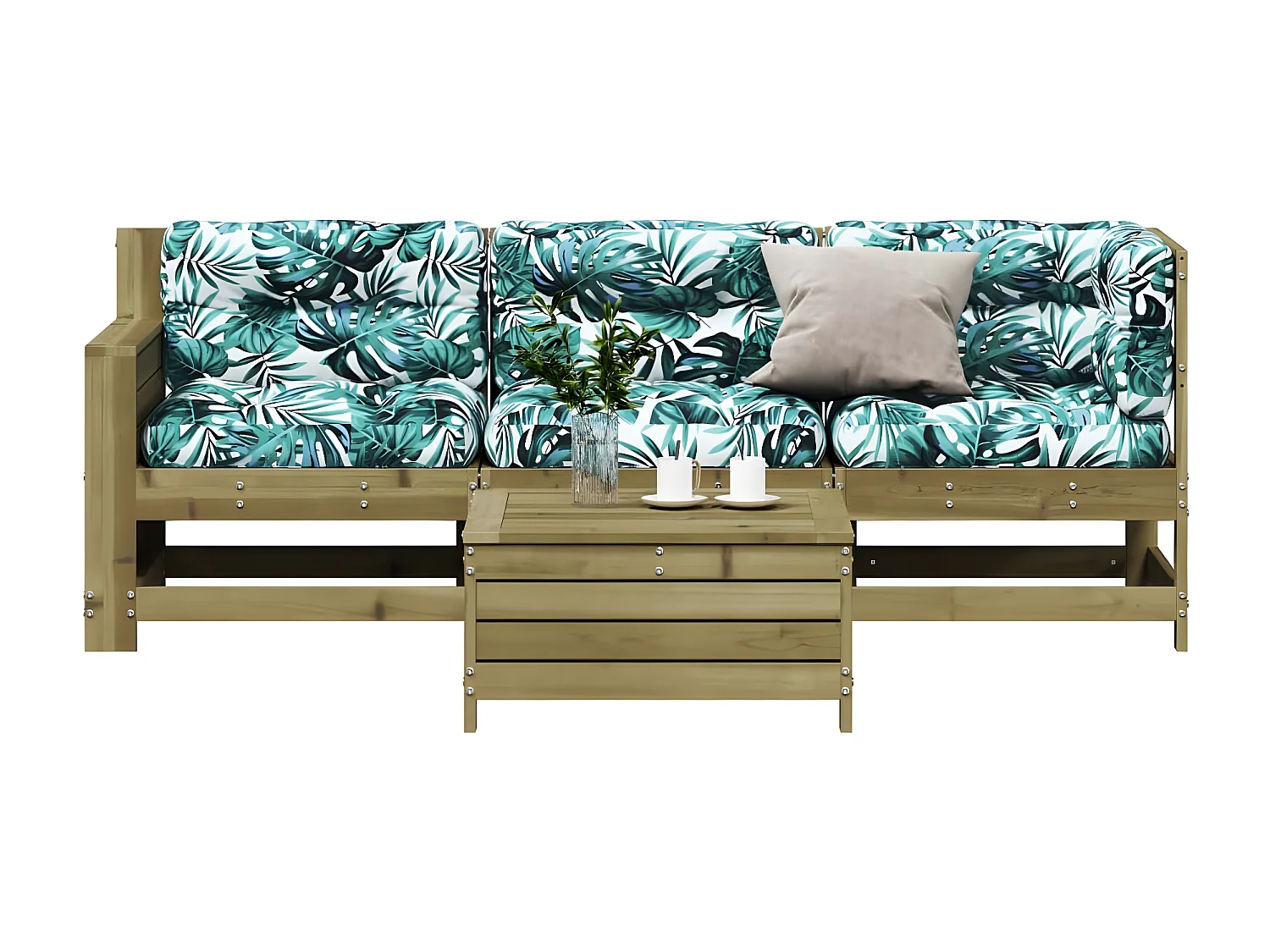 Salon de jardin 4 pcs avec coussins bois de pin imprégné