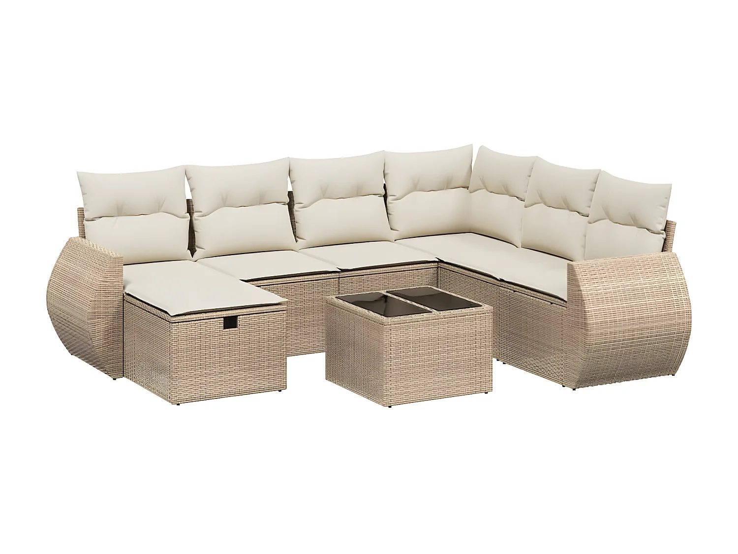 Salon de jardin avec coussins 8 pcs beige résine tressée
