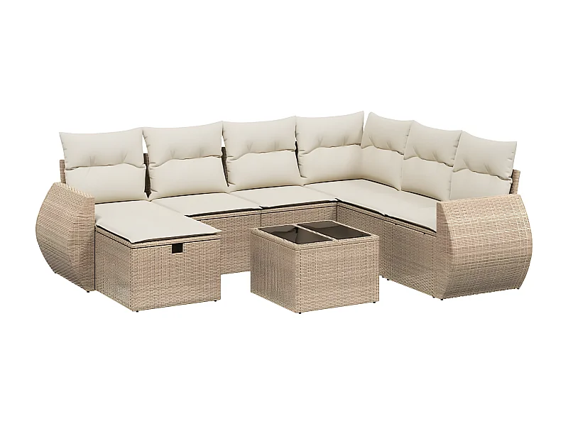 Salon de jardin avec coussins 8 pcs beige résine tressée