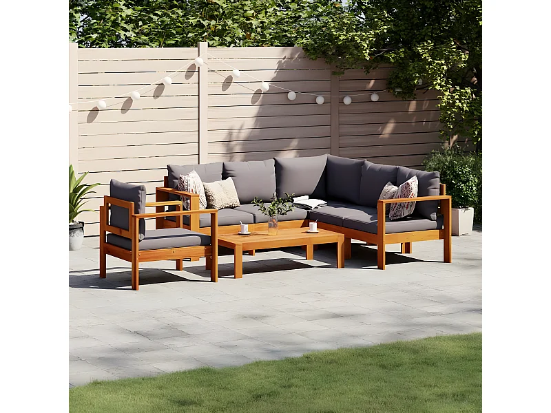 Salon de jardin avec coussins 5 pcs Bois d'acacia solide