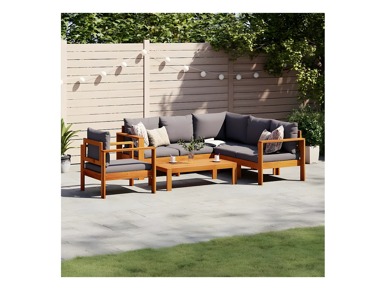 Salon de jardin avec coussins 5 pcs Bois d'acacia solide