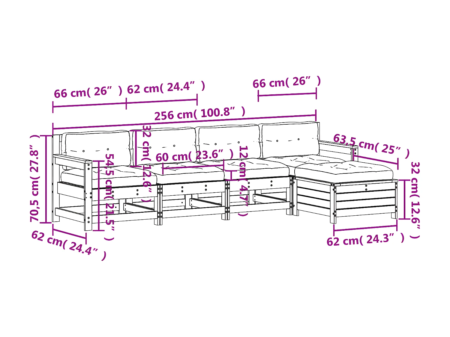 Salon de jardin 5 pcs avec coussins bois massif douglas