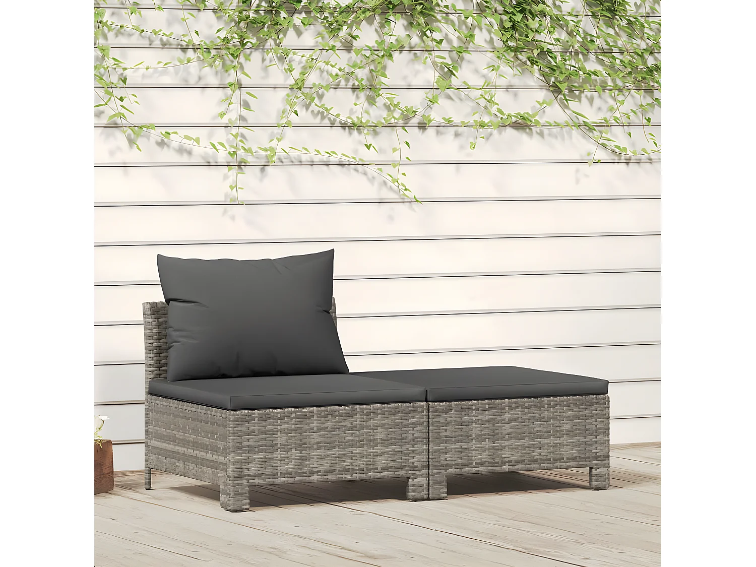 Salon de jardin 2 pcs avec coussins Gris Résine tressée