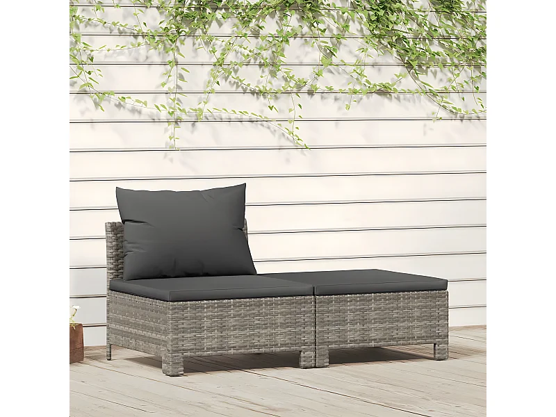 Salon de jardin 2 pcs avec coussins Gris Résine tressée