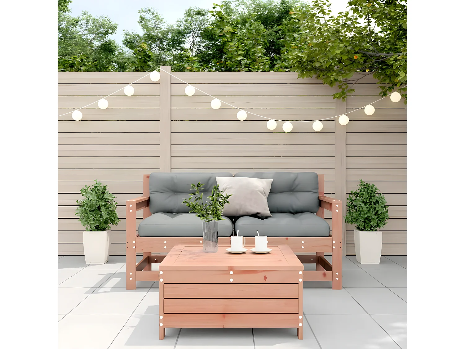 Salon de jardin 3 pcs avec coussins bois massif douglas