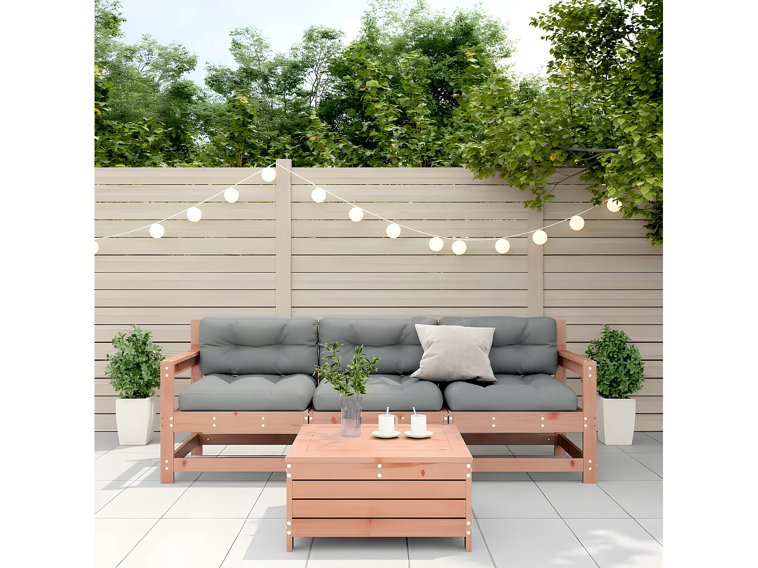 Salon de jardin 4 pcs avec coussins bois massif douglas