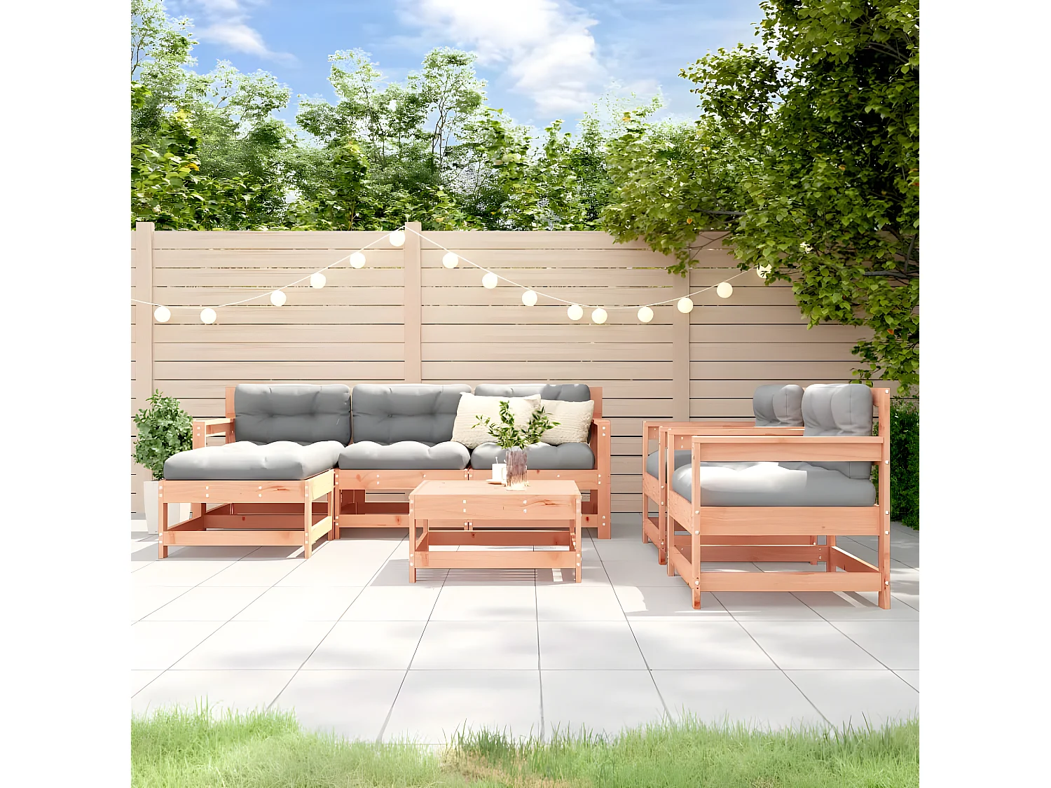 Salon de jardin 7 pcs avec coussins bois massif douglas