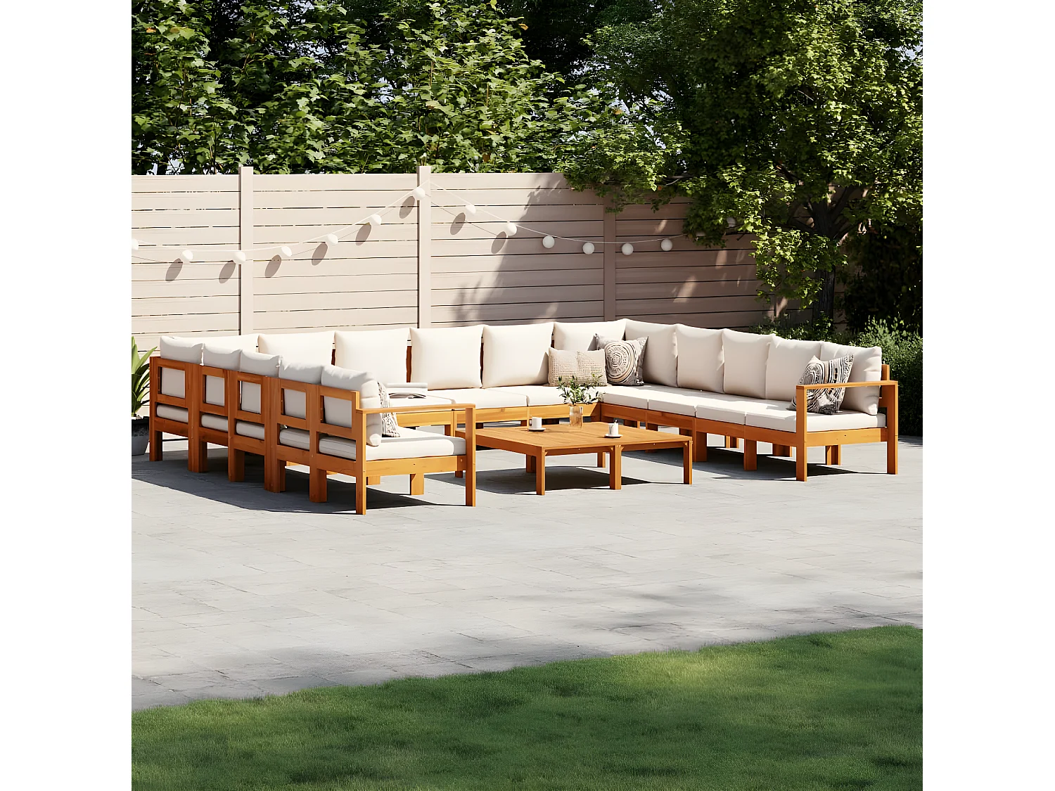 Salon de jardin avec coussins 10 pcs bois d'acacia solide