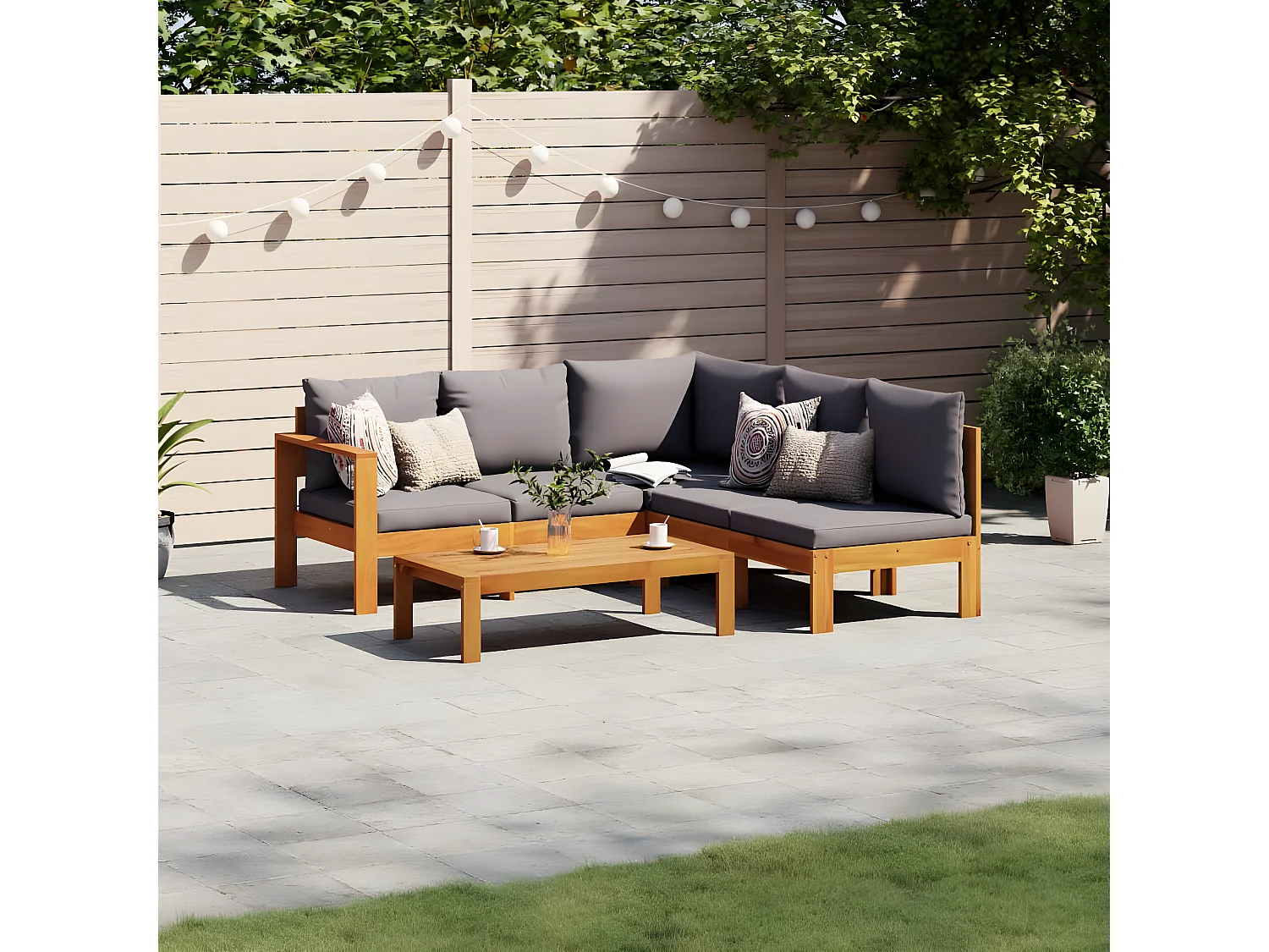 Salon de jardin avec coussins 4 pcs bois d'acacia massif