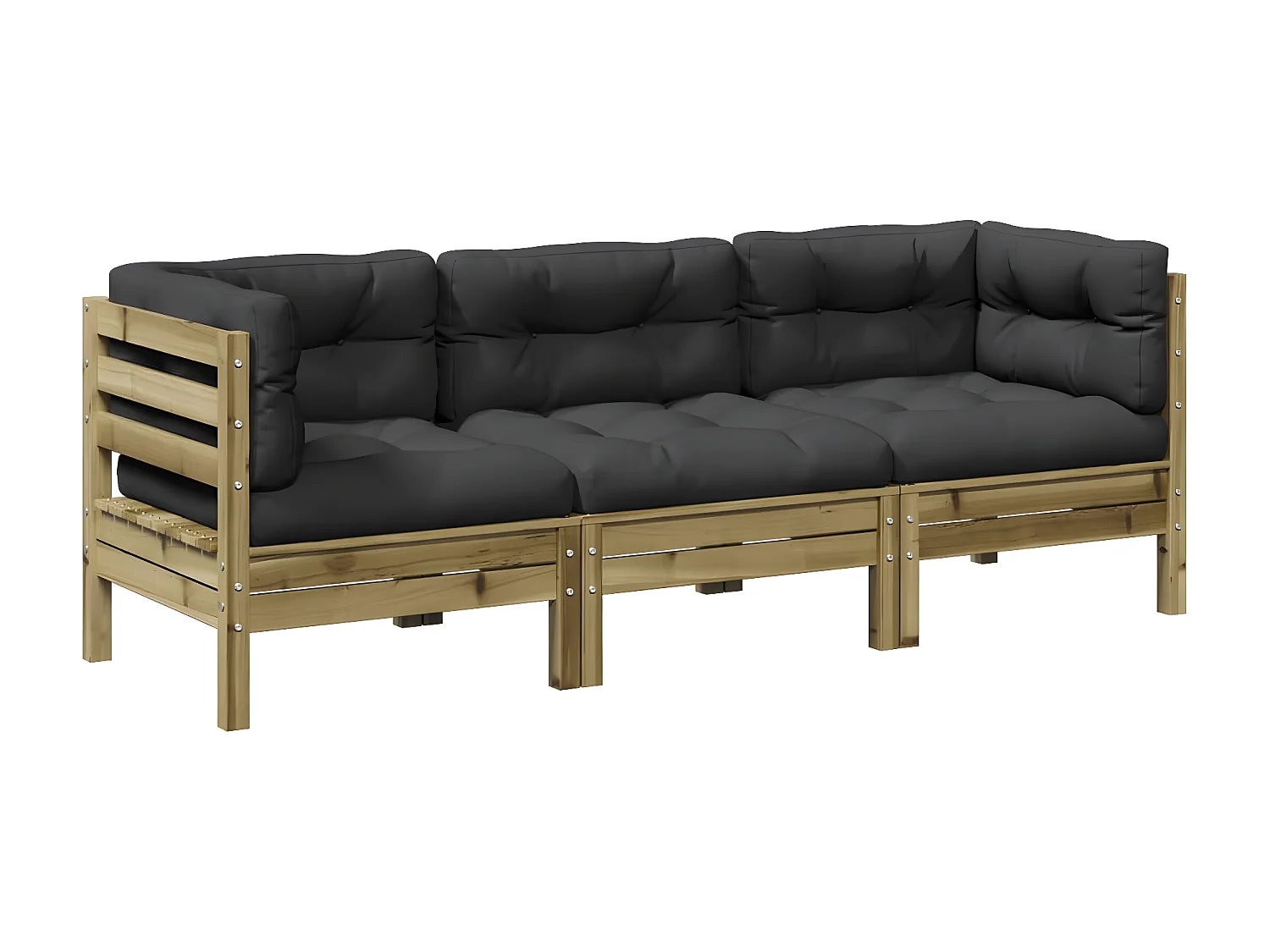 Salon de jardin 3 pcs avec coussins bois de pin imprégné