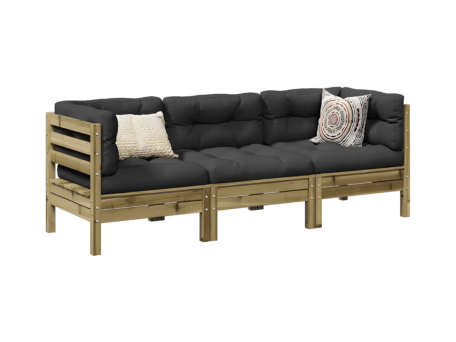 Salon de jardin 3 pcs avec coussins bois de pin imprégné